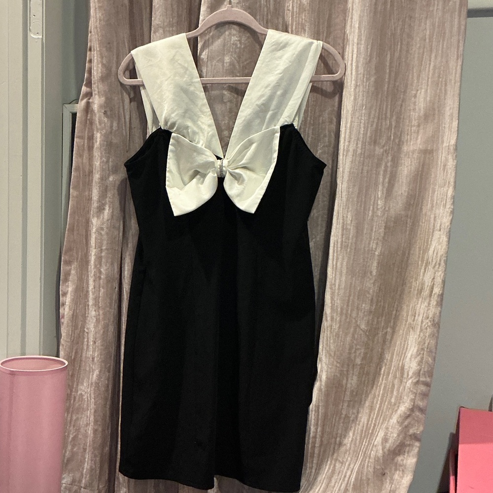 Cider Black and White Mini Dress with Bow